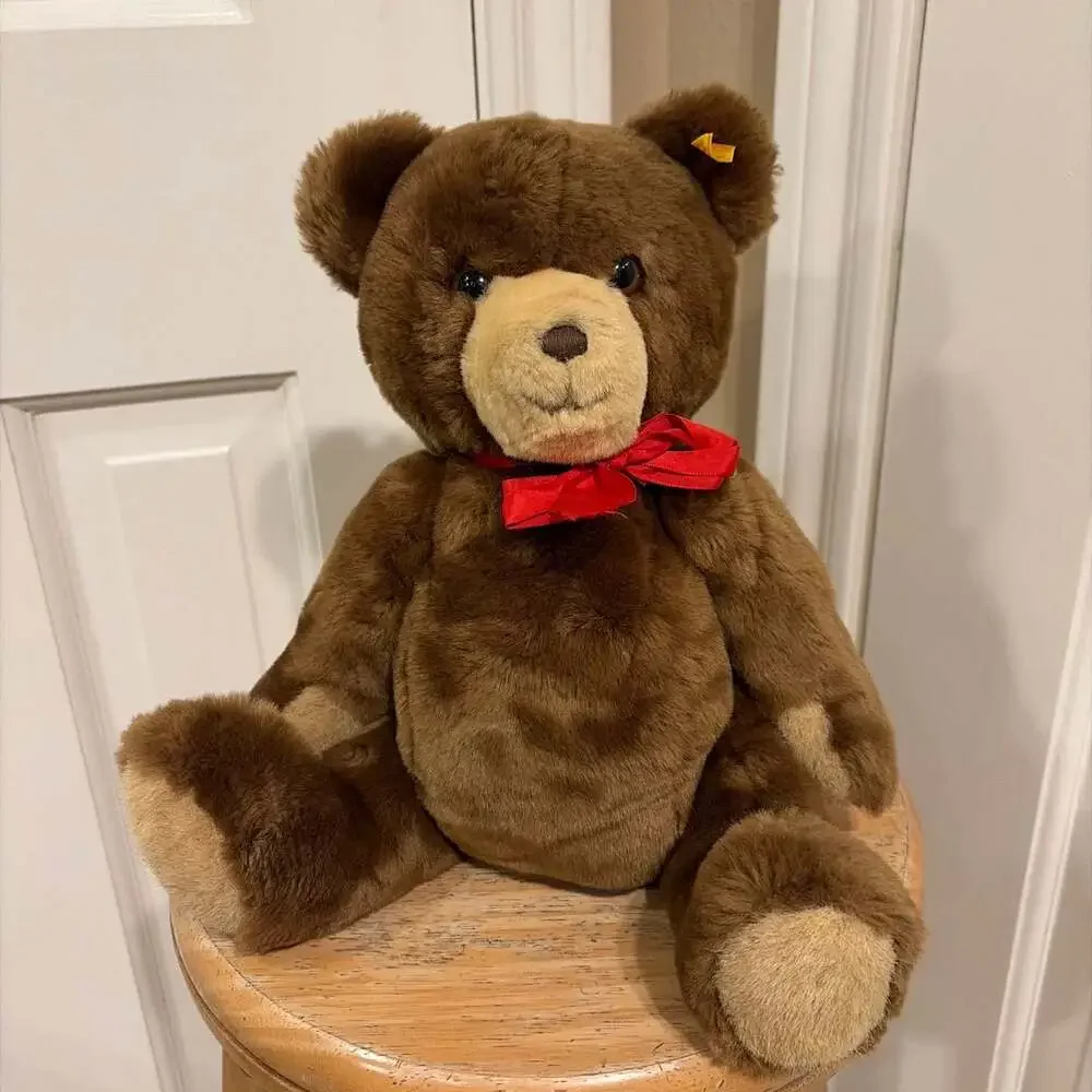 Vintage Steiff Petsy Brown Teddy Bear with Red Ribbon
